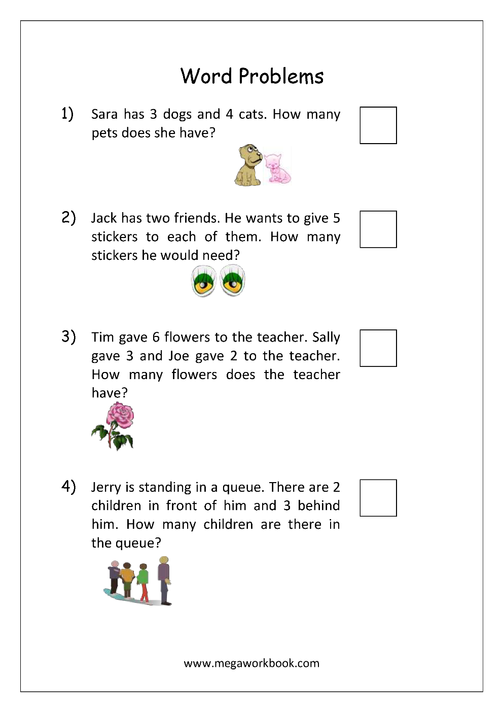 Addition And Subtraction Word Problems Worksheets For Kindergarten 