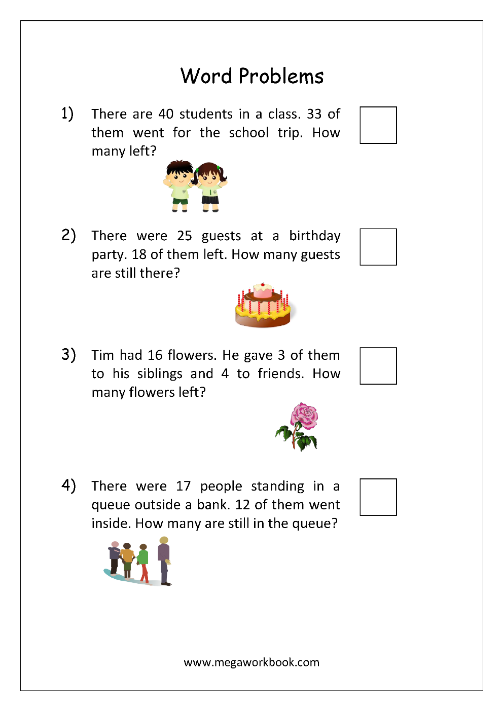 Subtraction Word Problem Worksheets For Kindergarten