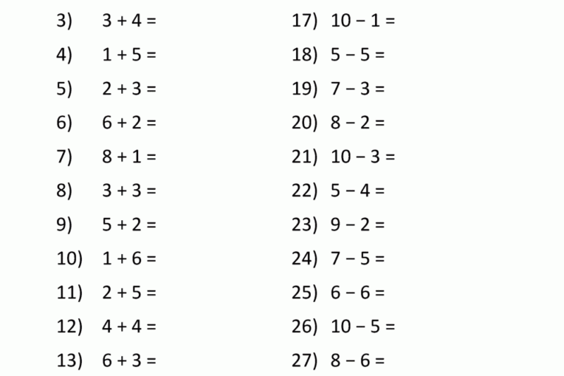 Kindergarten Addition And Subtraction Printable Worksheets