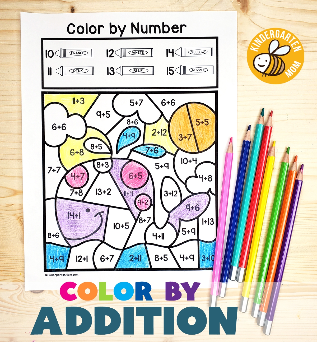 Kindergarten Math Addition Coloring Worksheets
