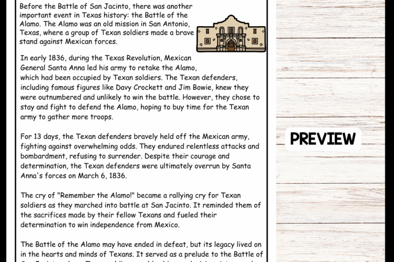 Texas History Reading Comprehension Worksheets