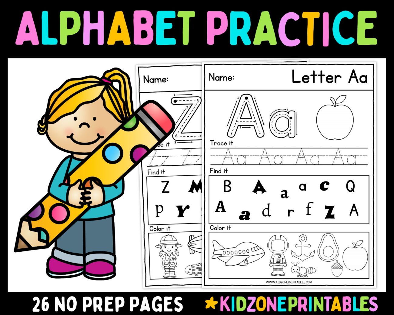 Alphabet Worksheets Printable Instant Download Prek