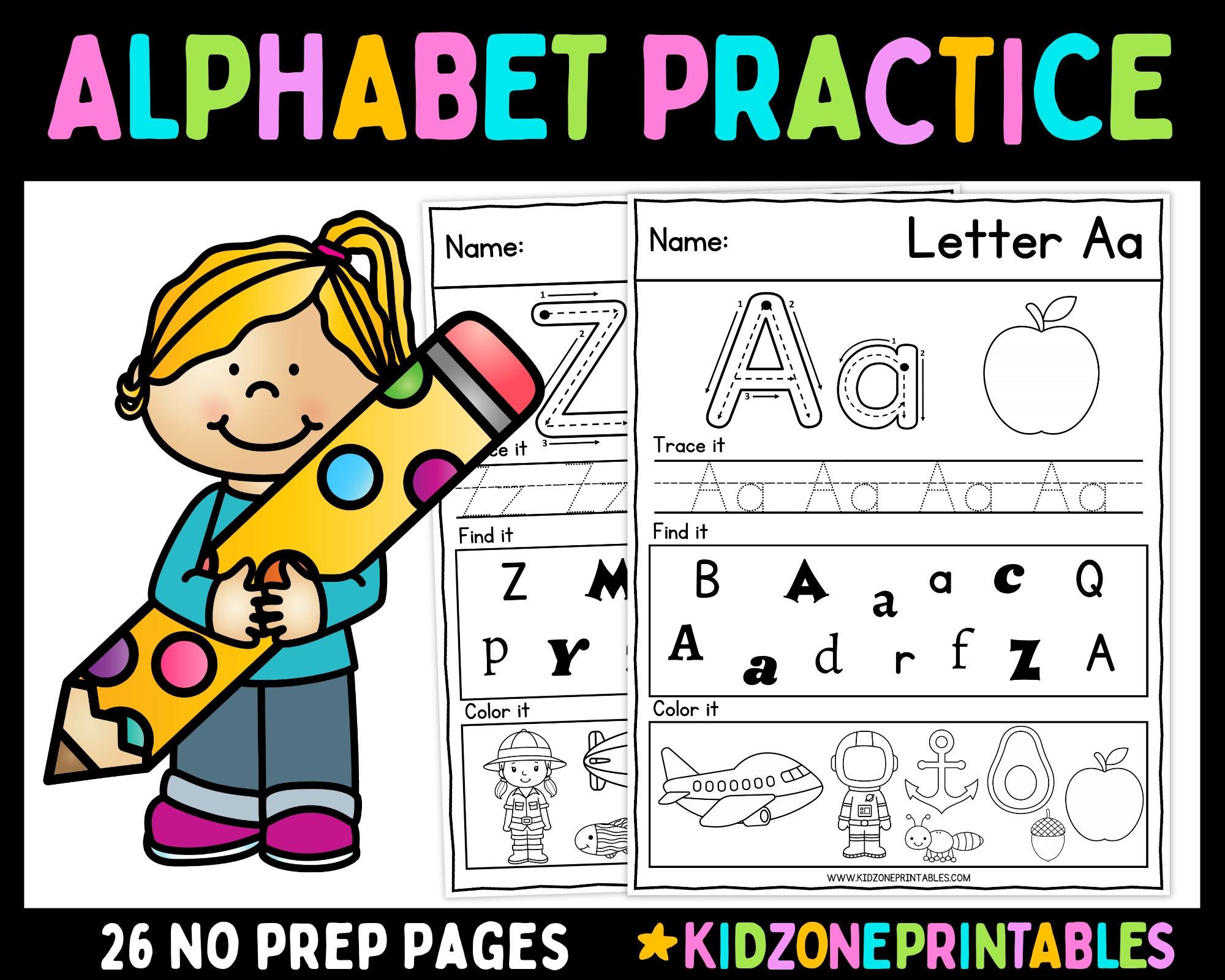 Alphabet Worksheets Printable Instant Download Prek 