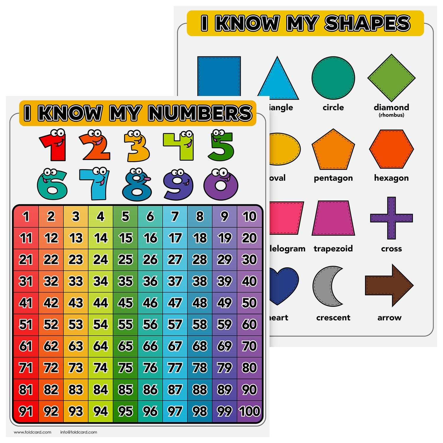 Amazon Numbers 1 100 Chart And Shapes Chart For Preschool To Grade 1 Kids Double Sided Colorful Visual Learning Aid Poster For Classroom Or 