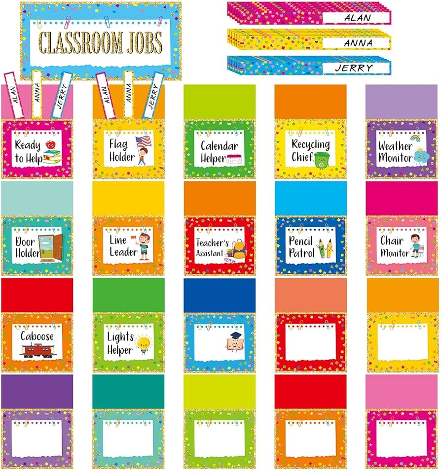 Amazon Seajan 81 Pcs Class Jobs Pocket Chart Colorful Class Jobs Bulletin Board Back To School Teacher s Helper Management Classroom Bright Jobs Chart With 40 Adhesive Points For Chalkboard Classic Style 