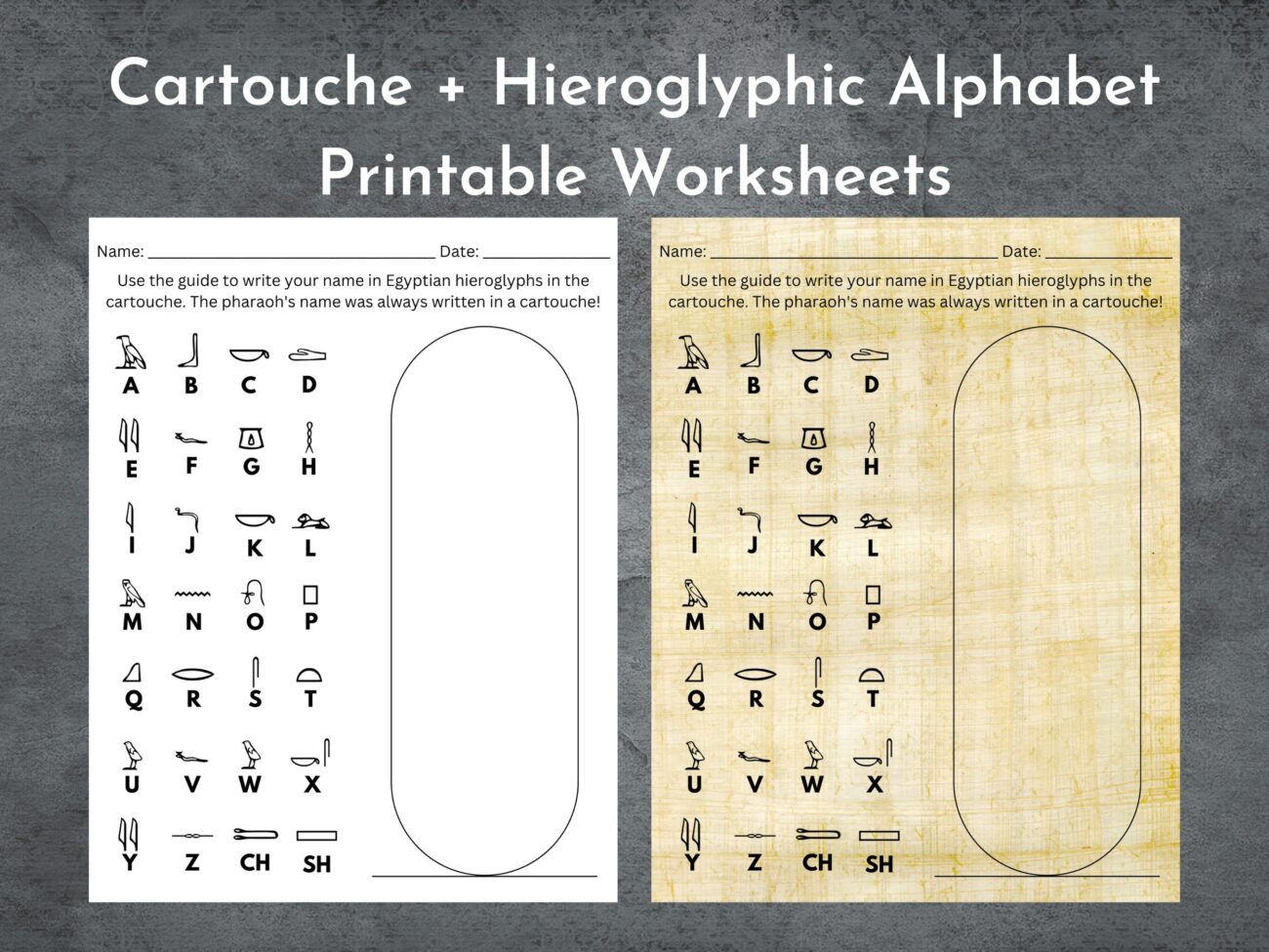 Ancient Egyptian Hieroglyphic Alphabet Cartouche Printable