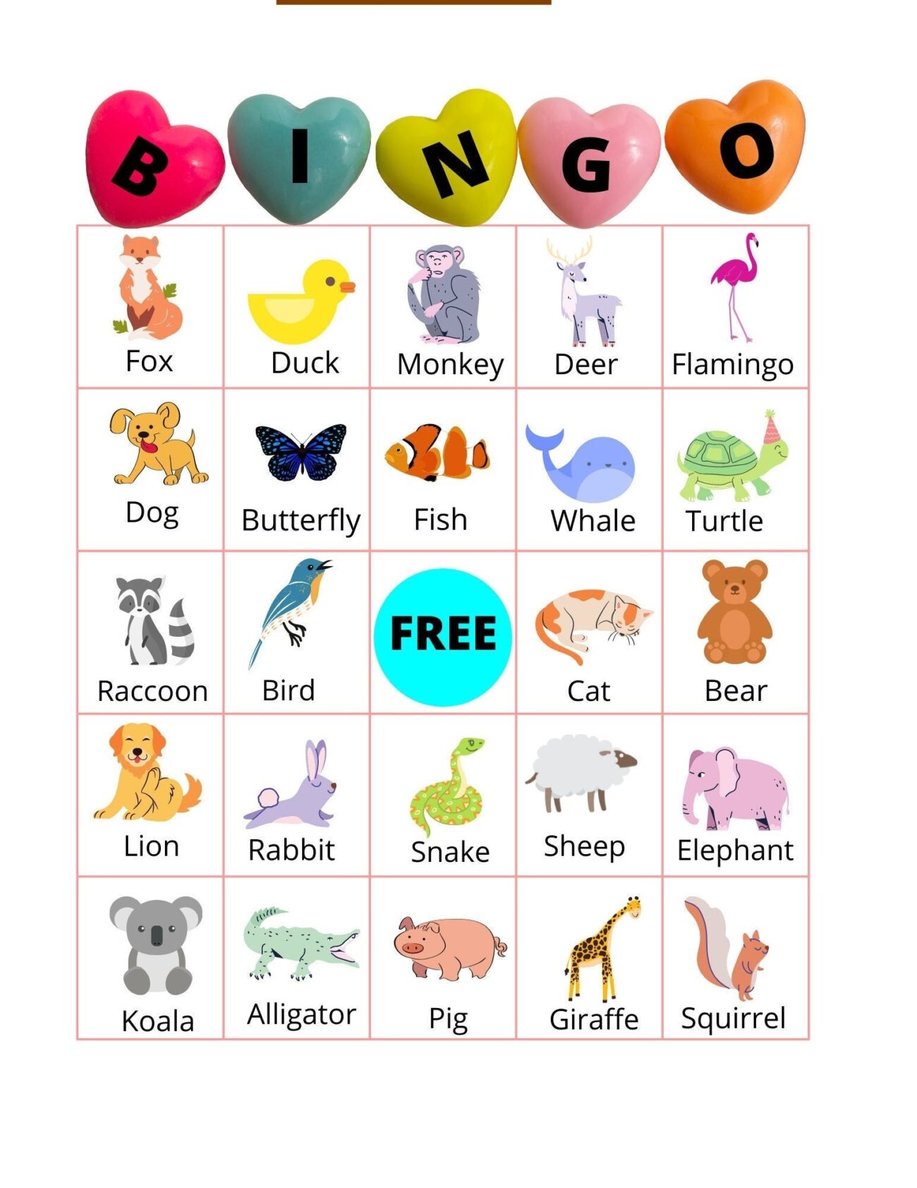 Animal Bingo For Kids Bingo Template Instant Animal Bingo Printable Animal Bingo For Kids Animal Bingo Game For Children Etsy UK
