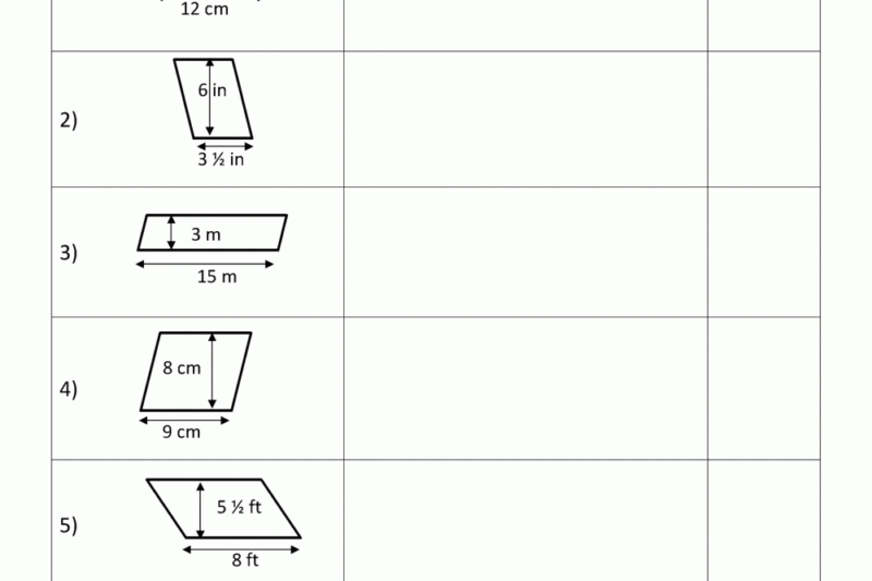 Free Printable Worksheets Area Of Parallelogram