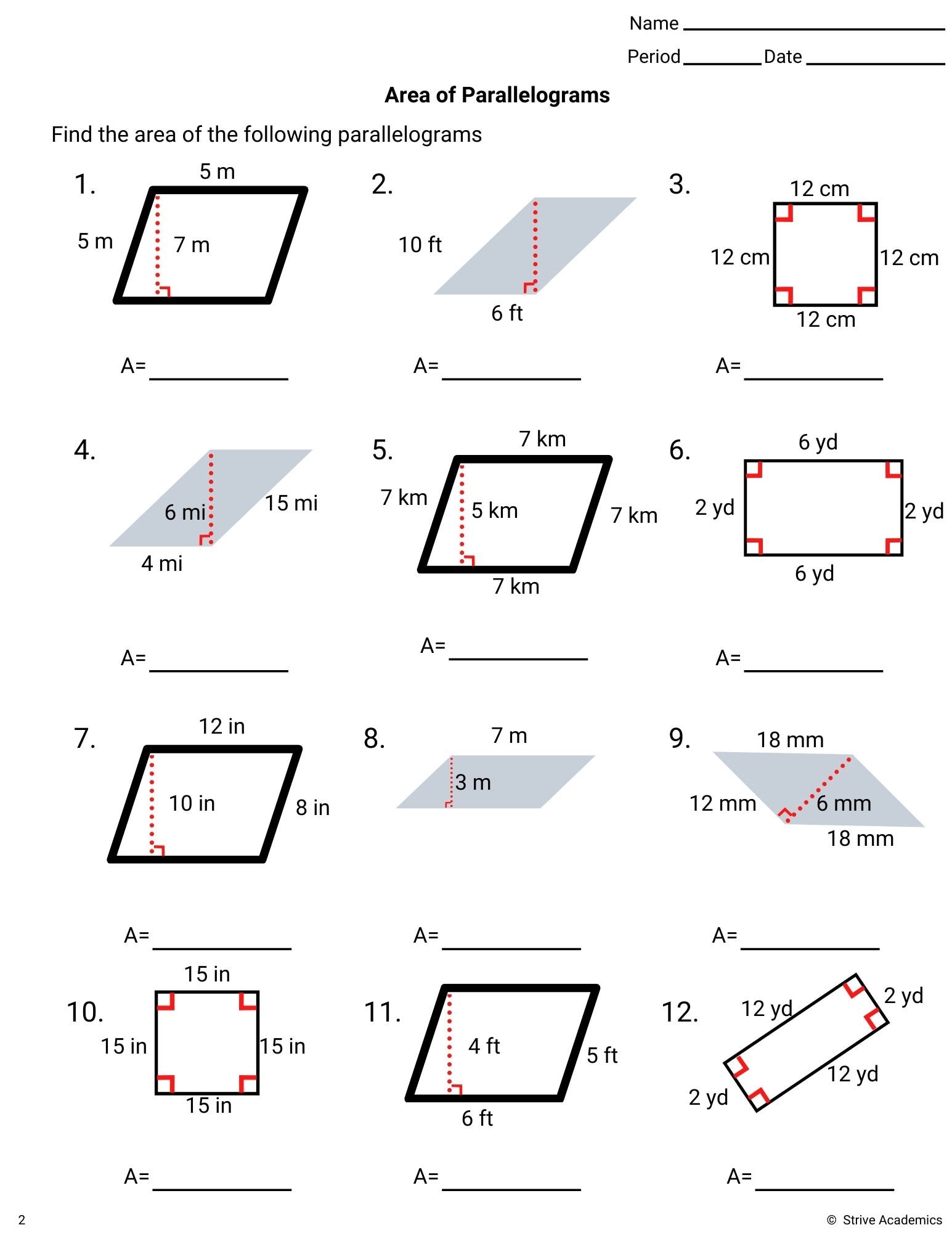 Free Printable Worksheets Area Of Parallelogram