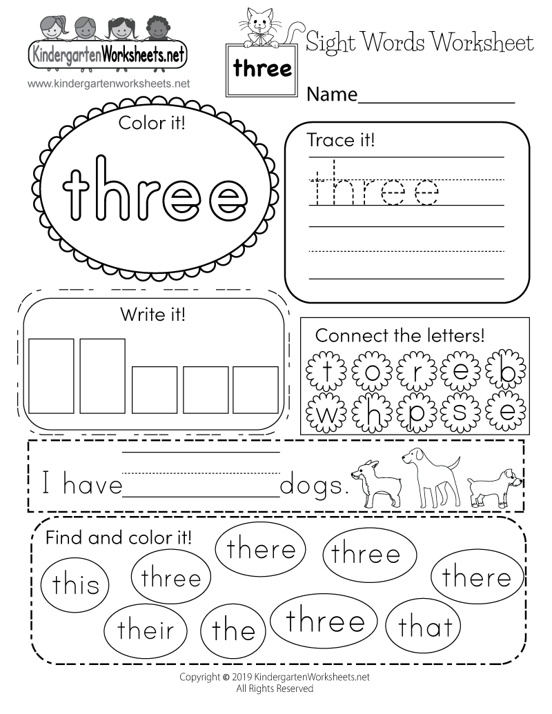Number Words Kindergarten Worksheets