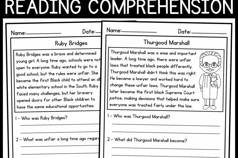 Reading Comprehension Black History Worksheets