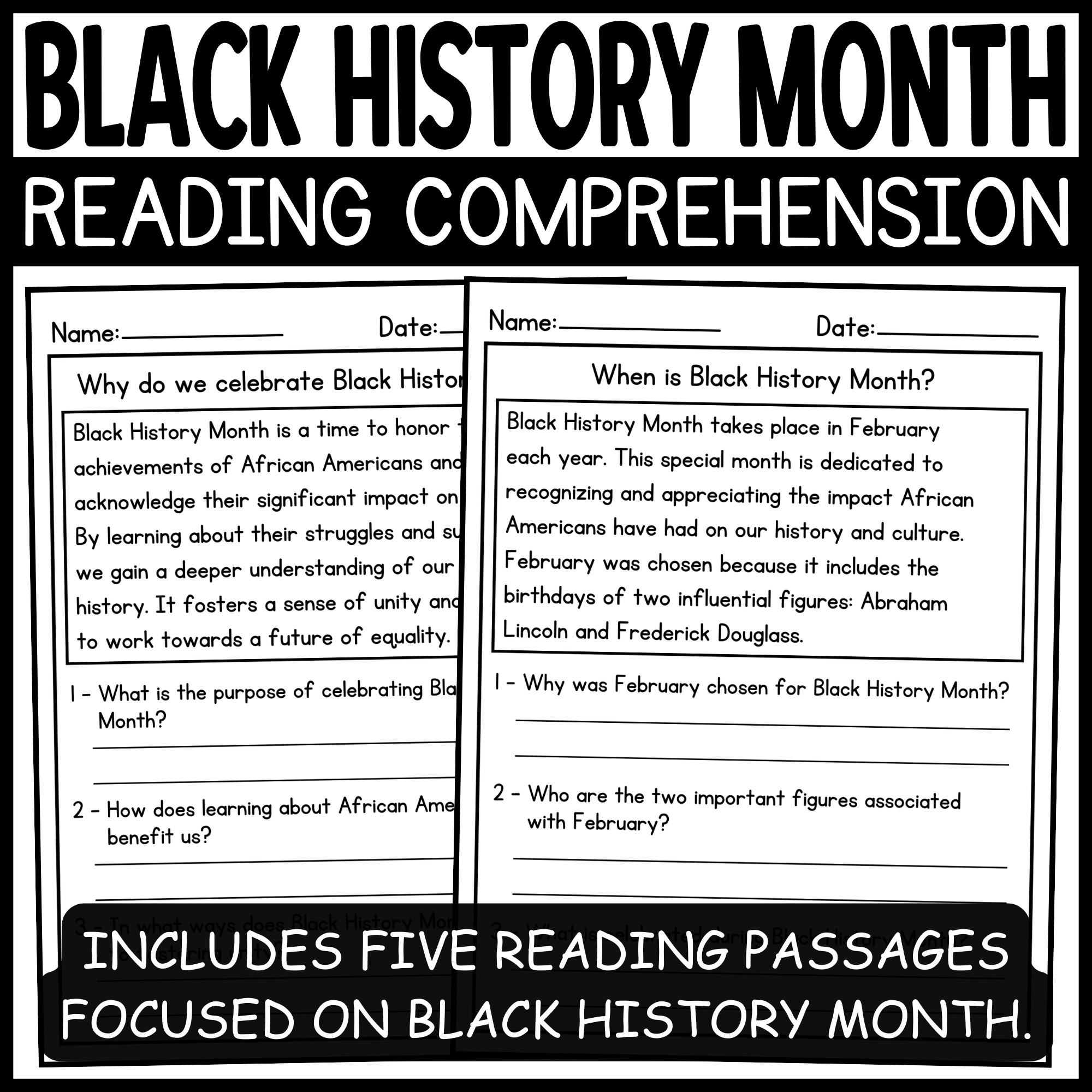 Black History Month Reading Comprehension Passages And Questions 