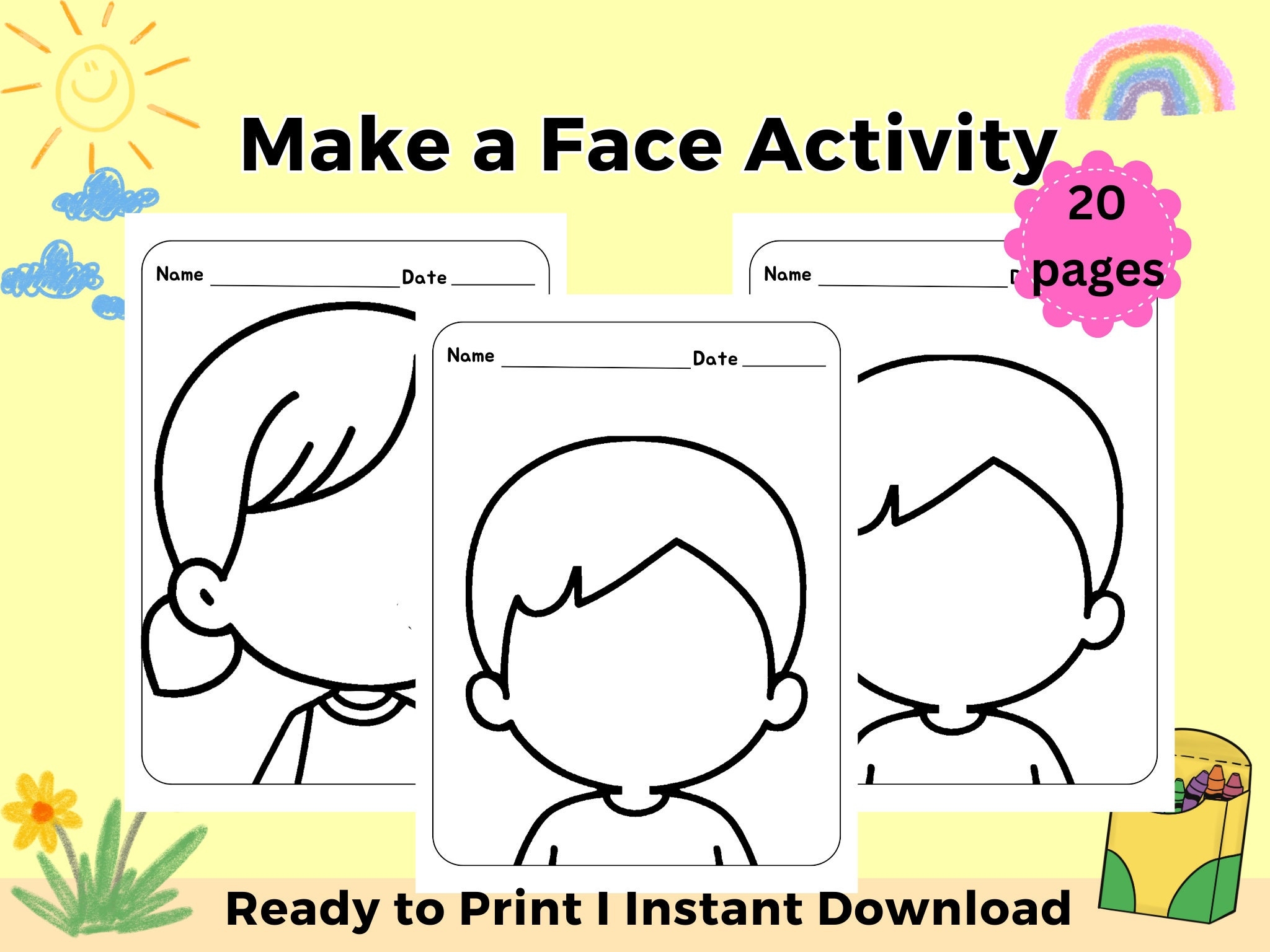 Blank Face Printable Toddler Activity For Learning Emotions Face 