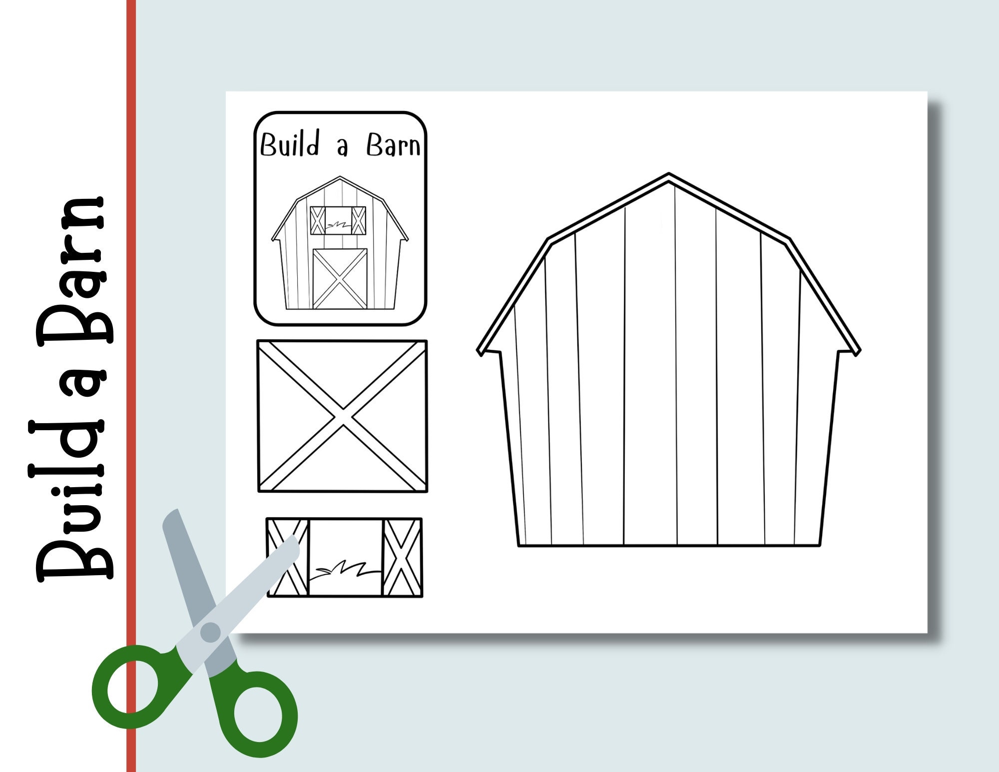Build A Barn Digital Printable Coloring Activity Cut And Paste Preschool Kindergarten First Grade Arts And Crafts Etsy Australia