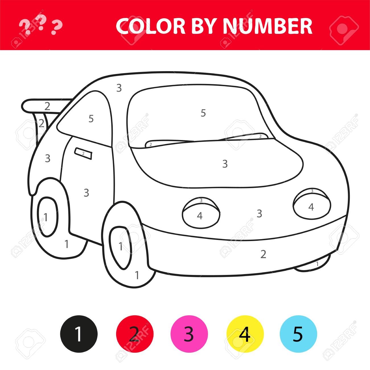 Car In Cartoon Style Color By Number Education Paper Game For Development Of Children Coloring Page Kids Preschool Activity Printable Worksheet Royalty Free SVG Cliparts Vectors And Stock Illustration Image 139388466 