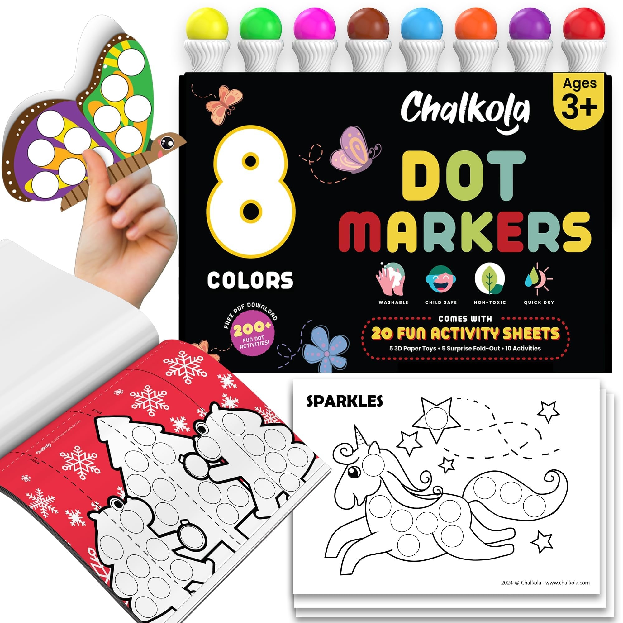 Chalkola 8 Washable Dot Markers For Toddlers 1 3 With 20 Page Coloring Activity Book Kit Bingo Daubers Preschool Paint Dot Art Set Toddler