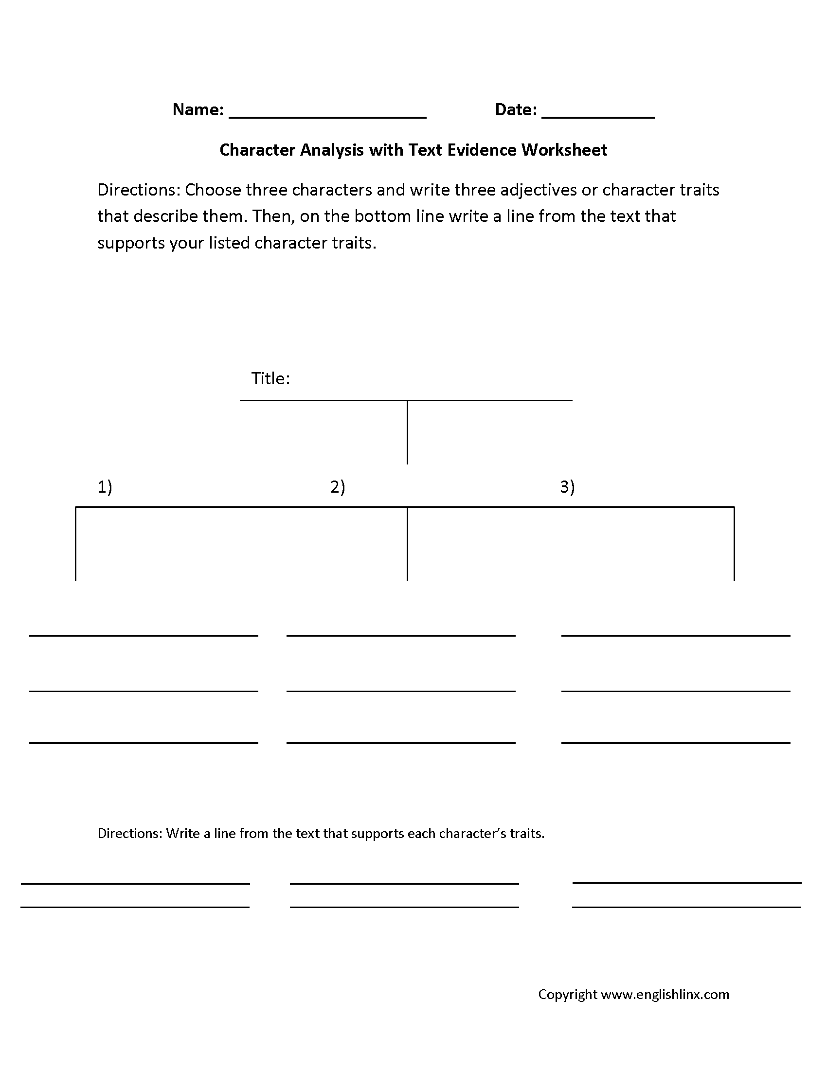 Character Analysis Worksheets Character Analysis Text Evidence Worksheets