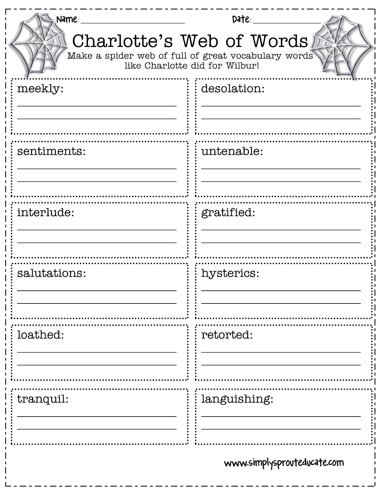 Charlottes Web Of Words Simply Sprout Worksheets Library
