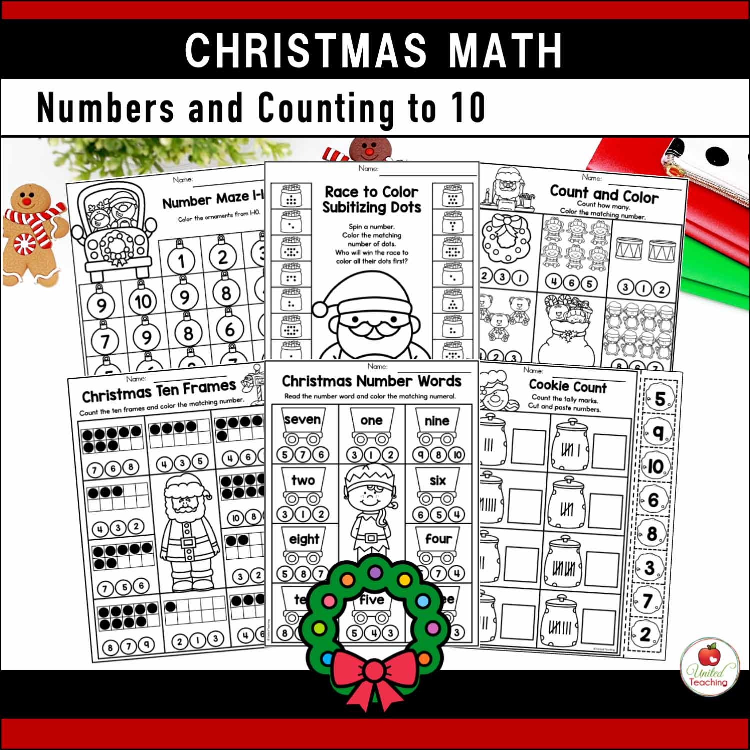 Christmas Math Worksheets Kindergarten Packet United Teaching