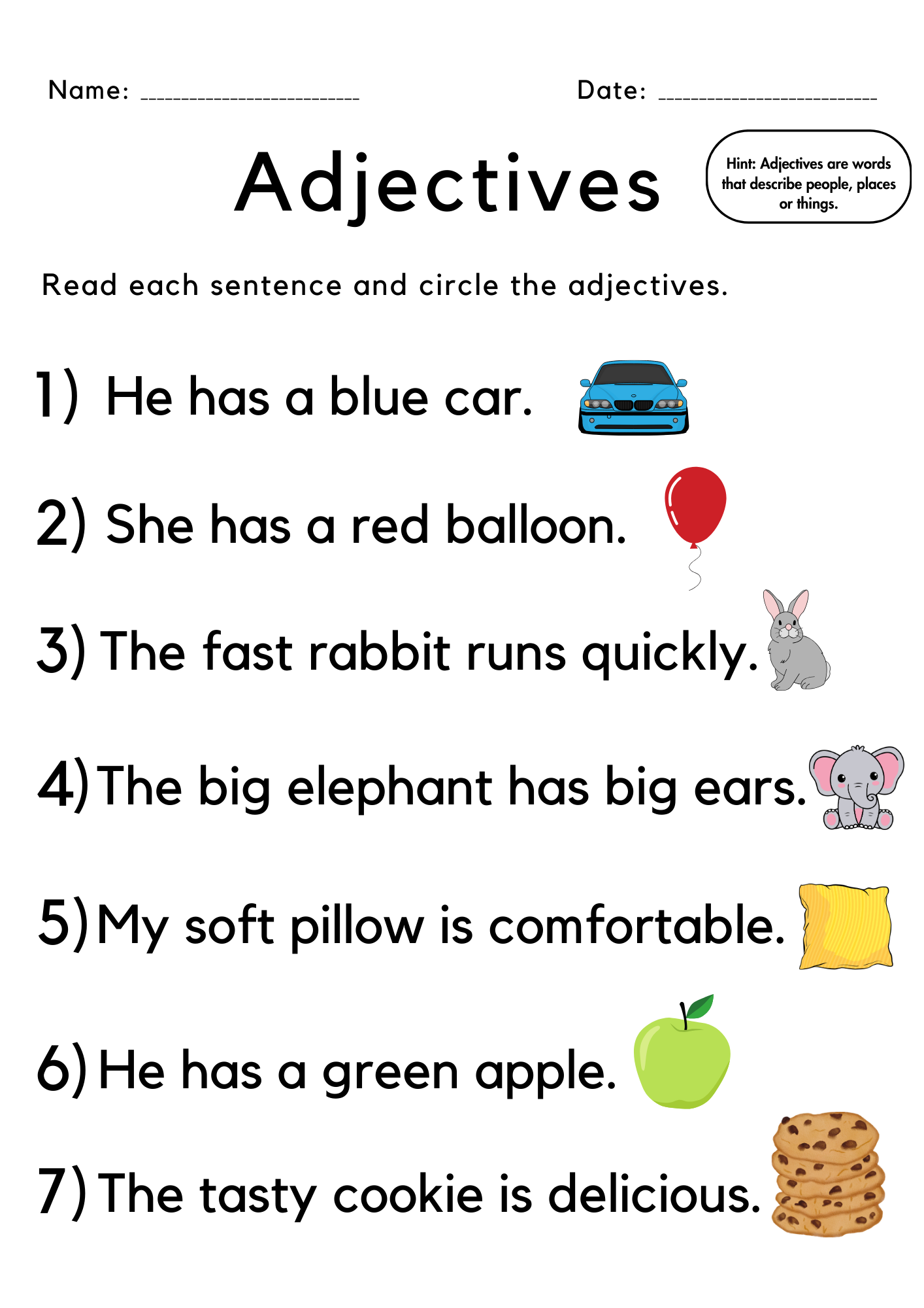 Printable Adjective Worksheets For Kindergarten
