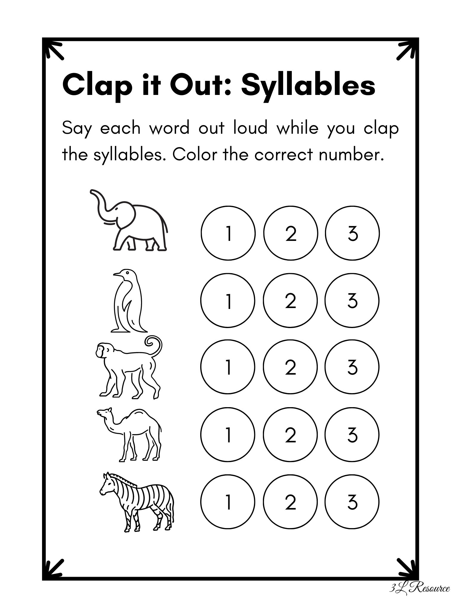 Clap It Out Syllables Worksheet Kindergarten Preschool Etsy UK Worksheets Library