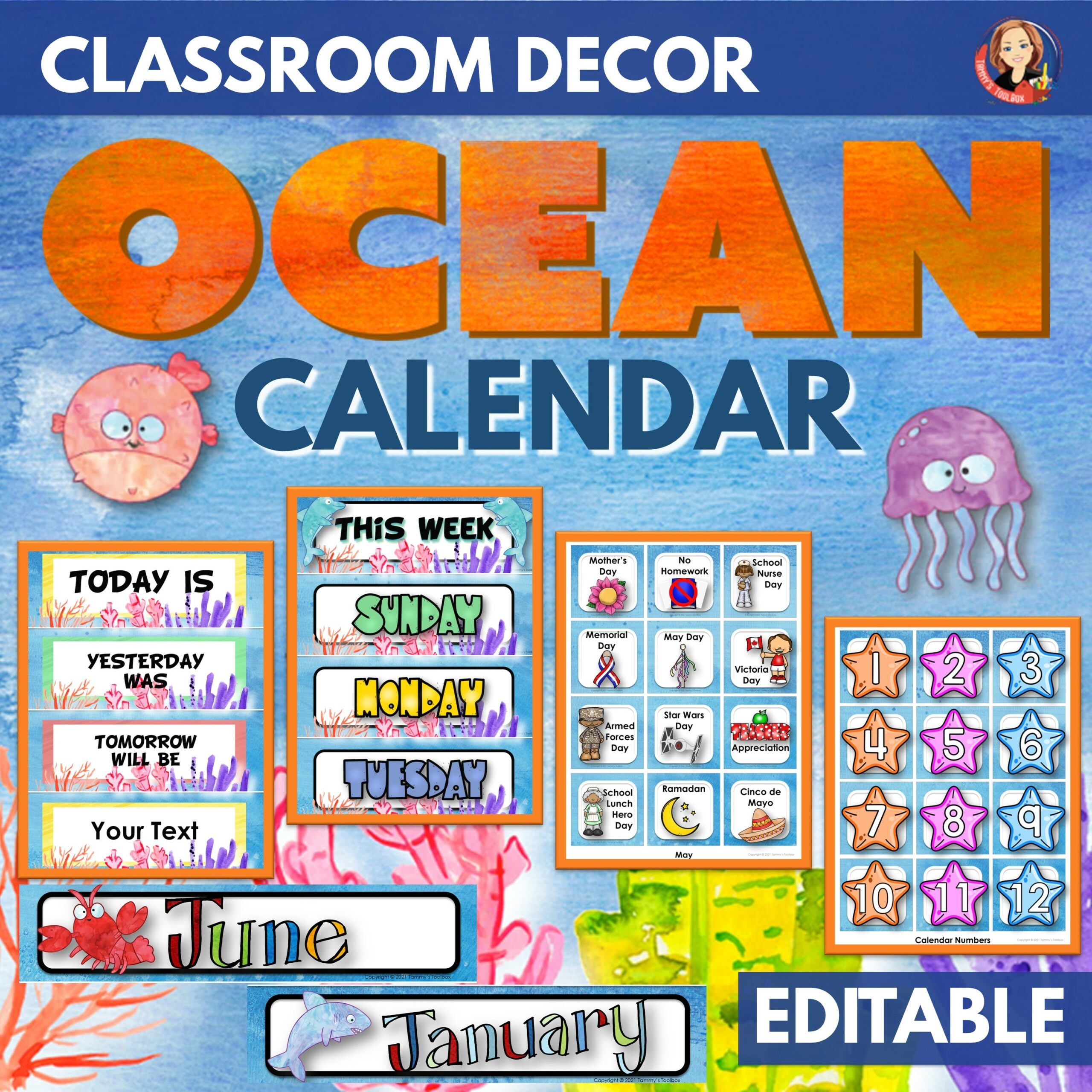 Classroom Calendar In Under The Sea Ocean Theme