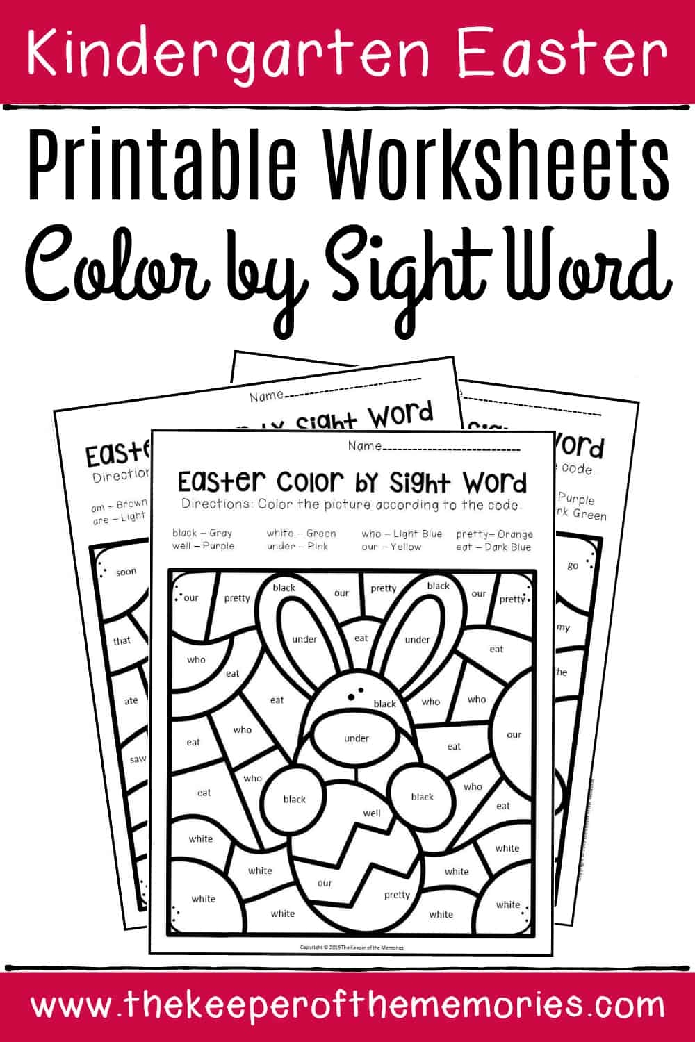 Color By Sight Word Easter Kindergarten Worksheets The Keeper Of The Memories