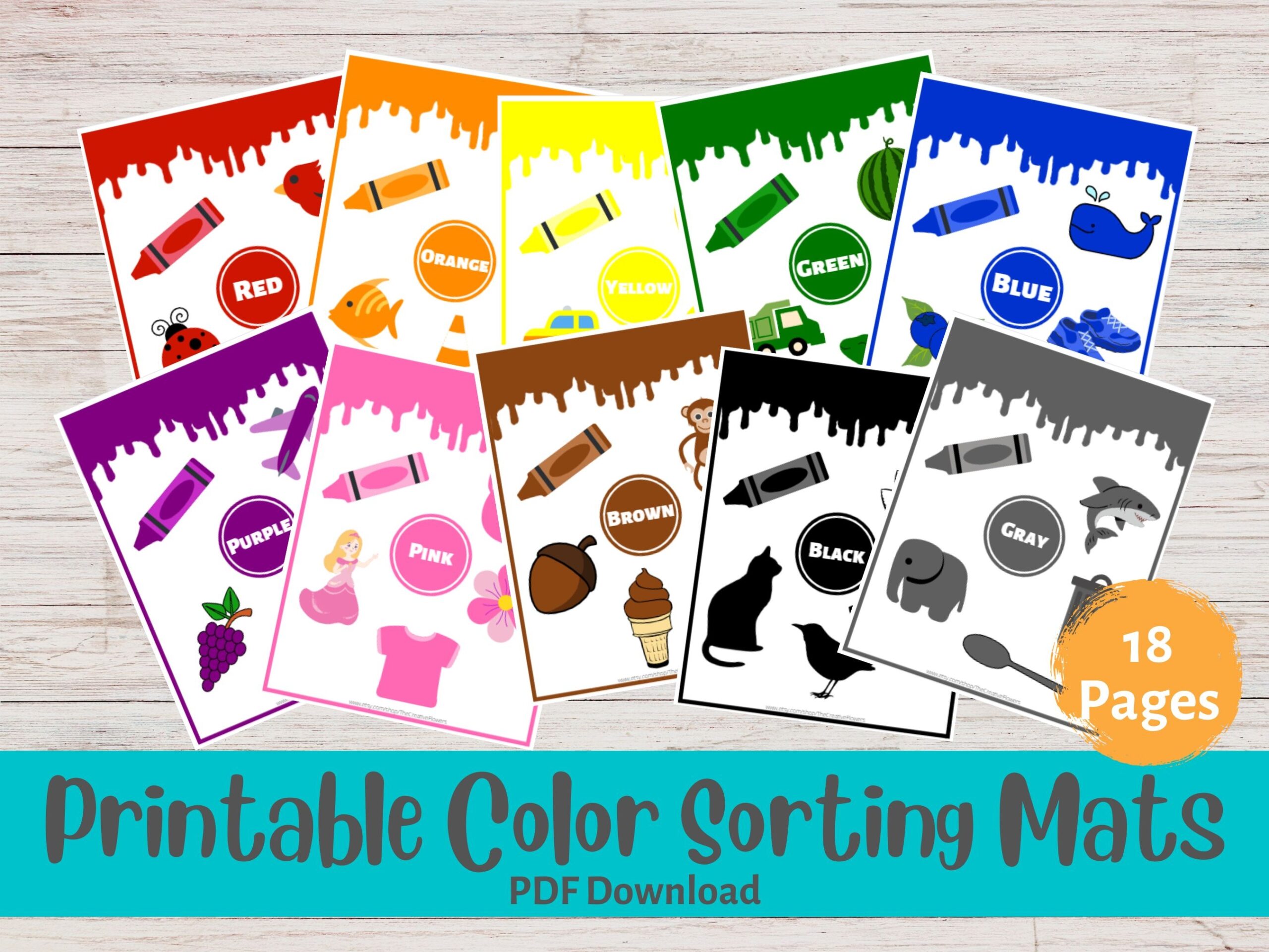 Color Sorting Printable Mats Preschool Busy Book Toddler 
