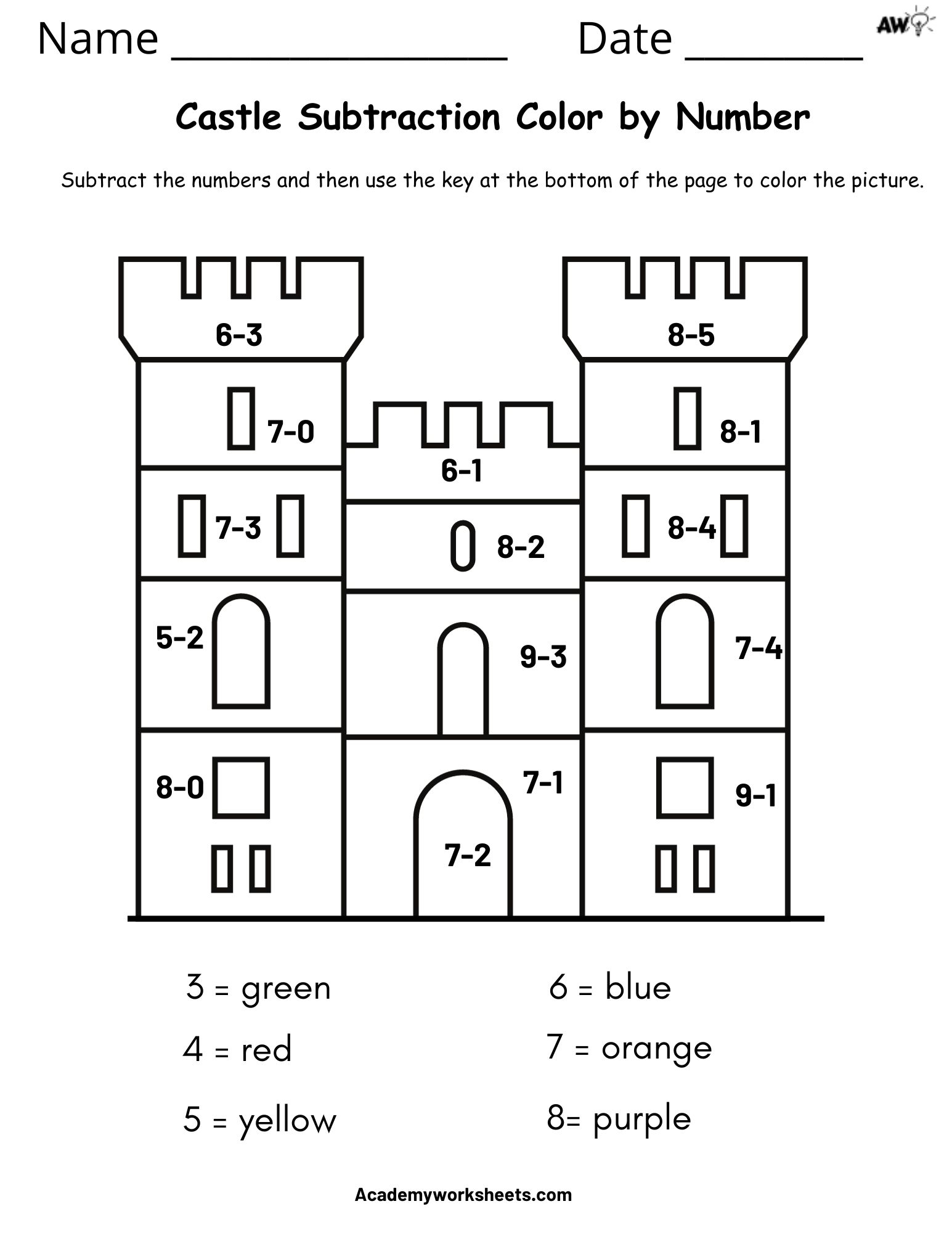 Color Subtraction Worksheet Fun Way To Learn Math Facts Academy 