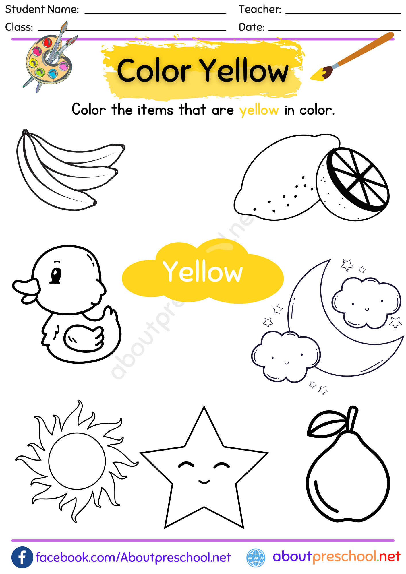 Color Yellow Worksheet For Preschool About Preschool
