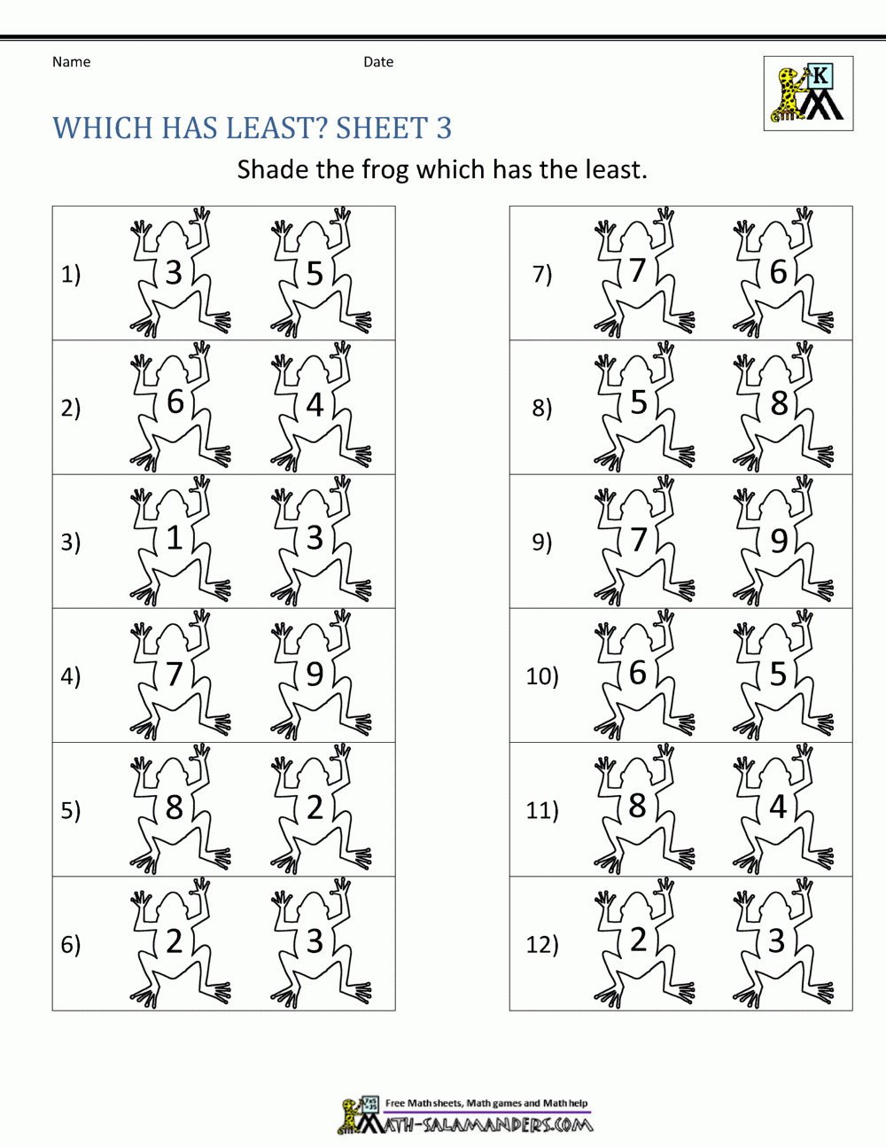 Kindergarten Math Comparing Numbers Worksheets