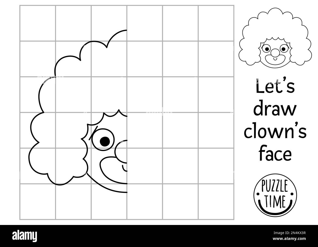 Complete The Clown Face Picture Vector Circus Symmetrical Drawing Practice Worksheet Printable Black And White Activity For Preschool Kids Copy The Stock Vector Image U0026 Art Alamy