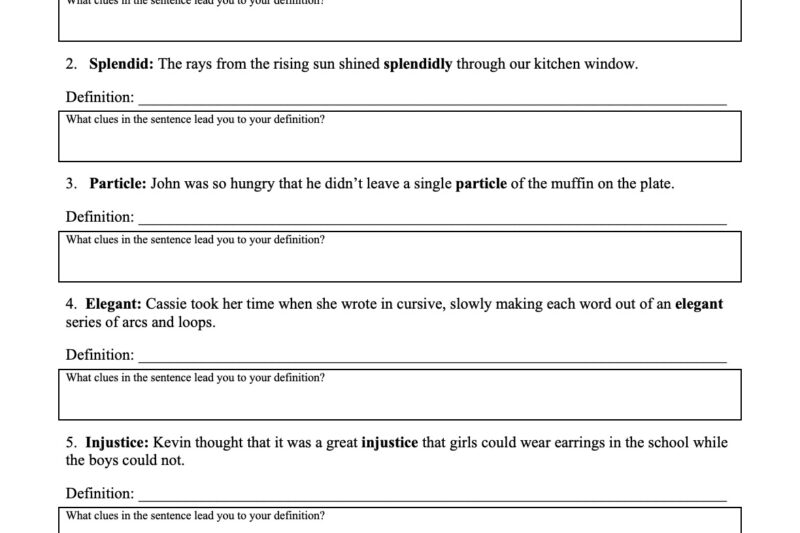 Reading Comprehension Context Clues Worksheets Pdf