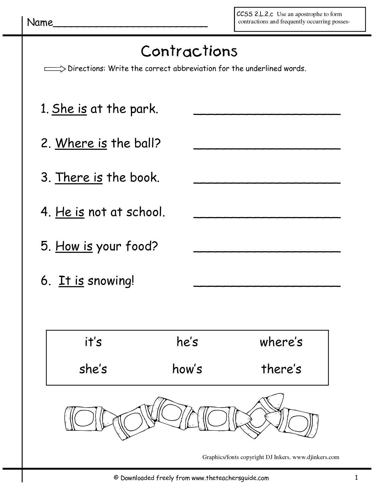 Contraction Worksheets 1st Grade Biology Worksheet Science