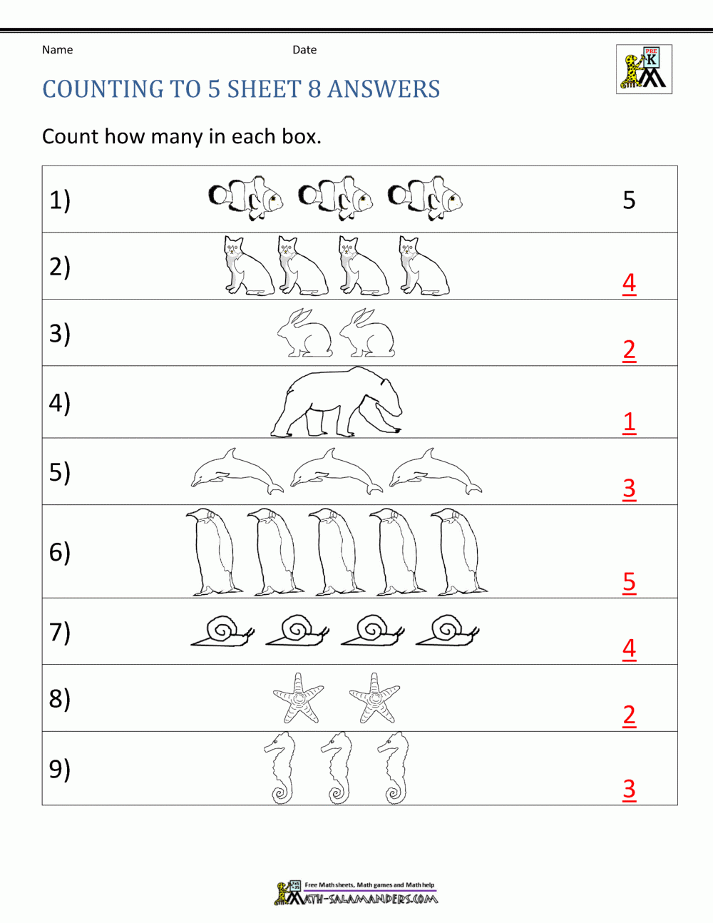 Counting To 5 Worksheets