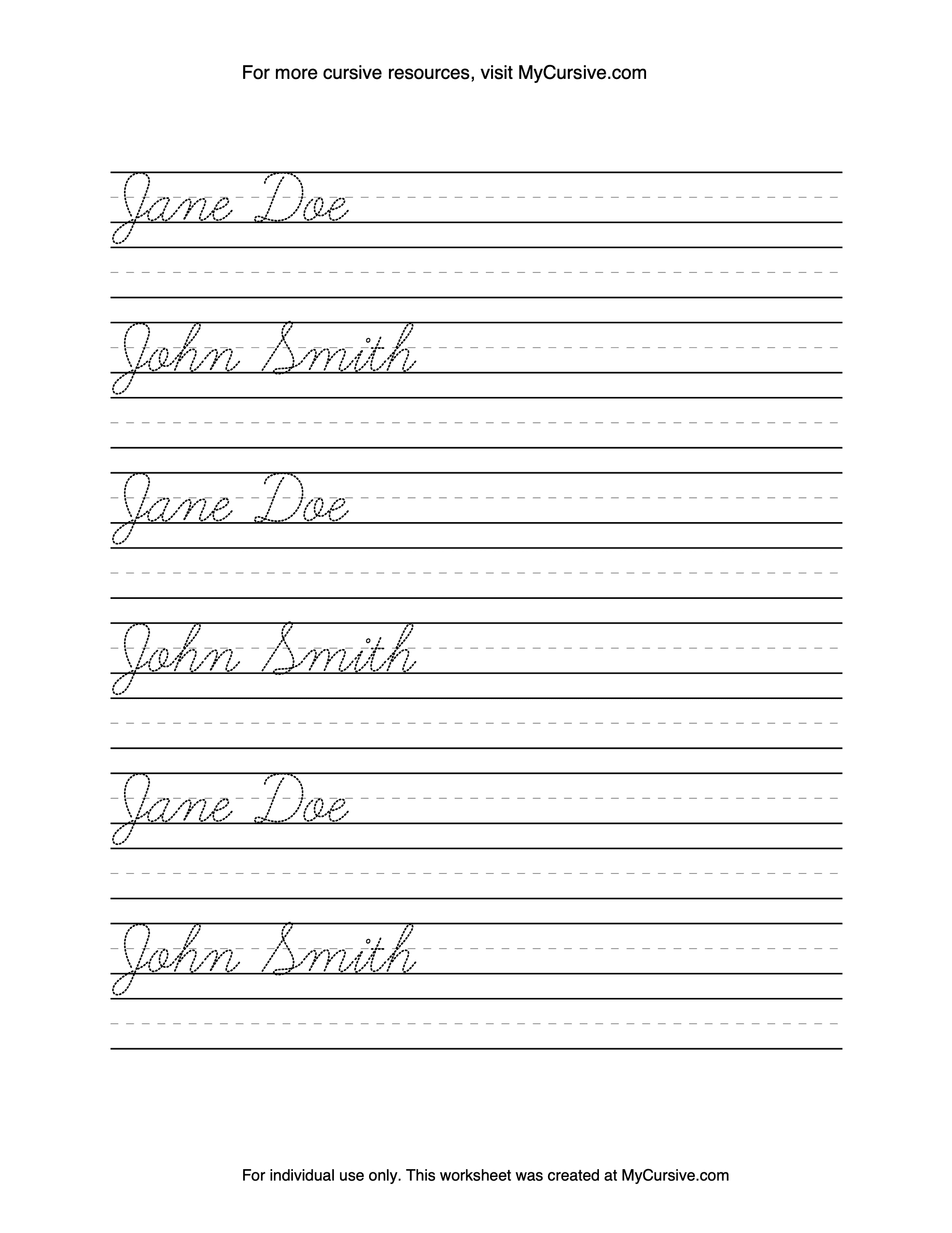 Free Printable Personalized Cursive Worksheets