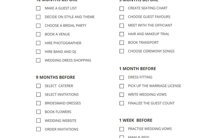 Free Printable Wedding Checklists Worksheets