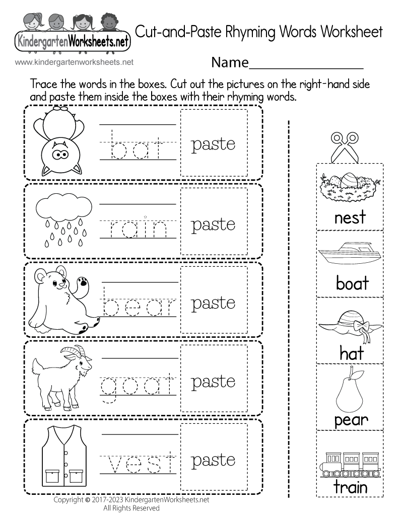 Cut and Paste Rhyming Words Worksheet Free Printable Digital U0026 PDF Worksheets Library