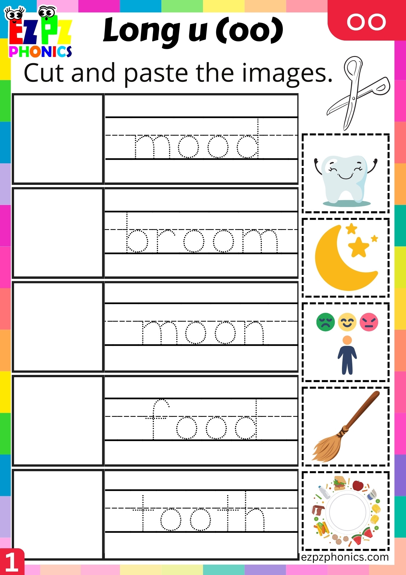 Cut And Paste The Images Activity For Oo Words Long U oo Sound Ezpzphonics