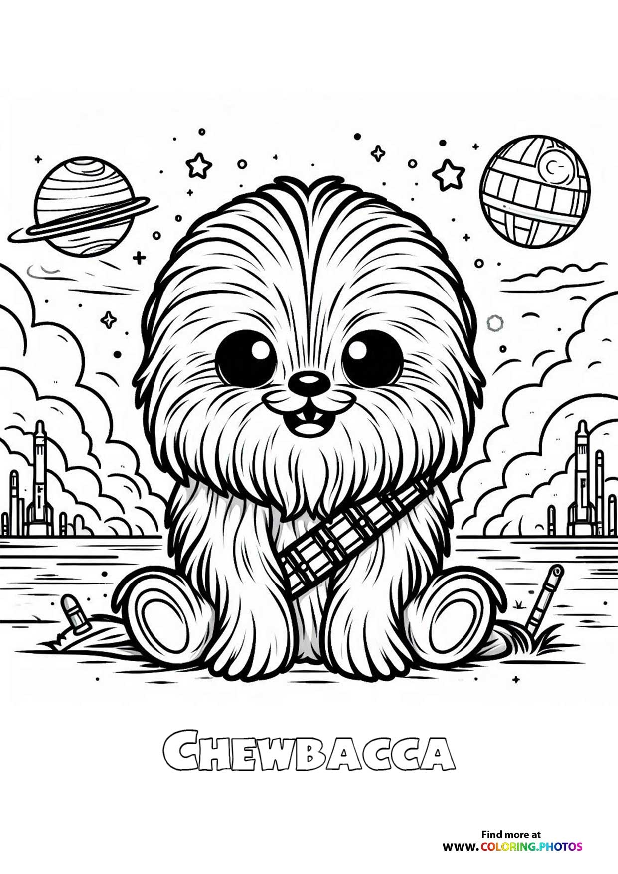 Cute Chewbacca From Star Wars Coloring Pages For Kids