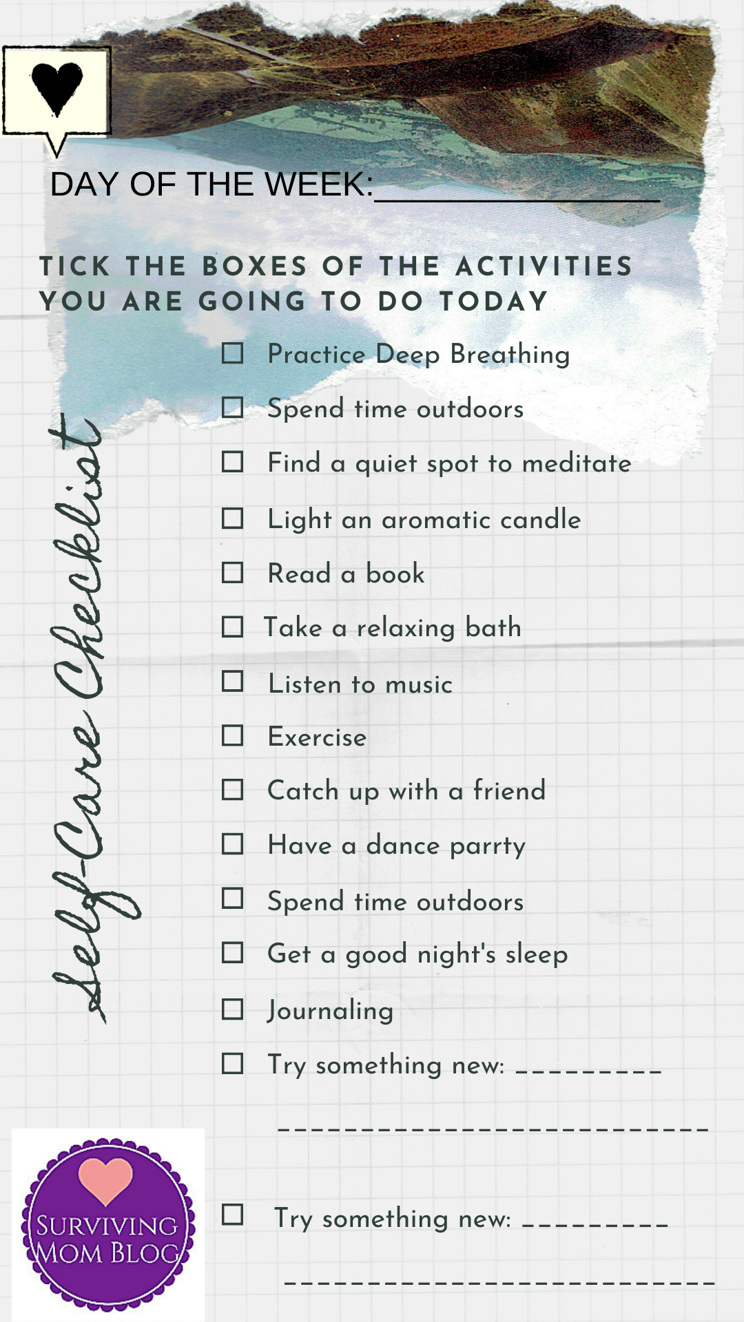 Daily Self Care Worksheet Bundle Printable 