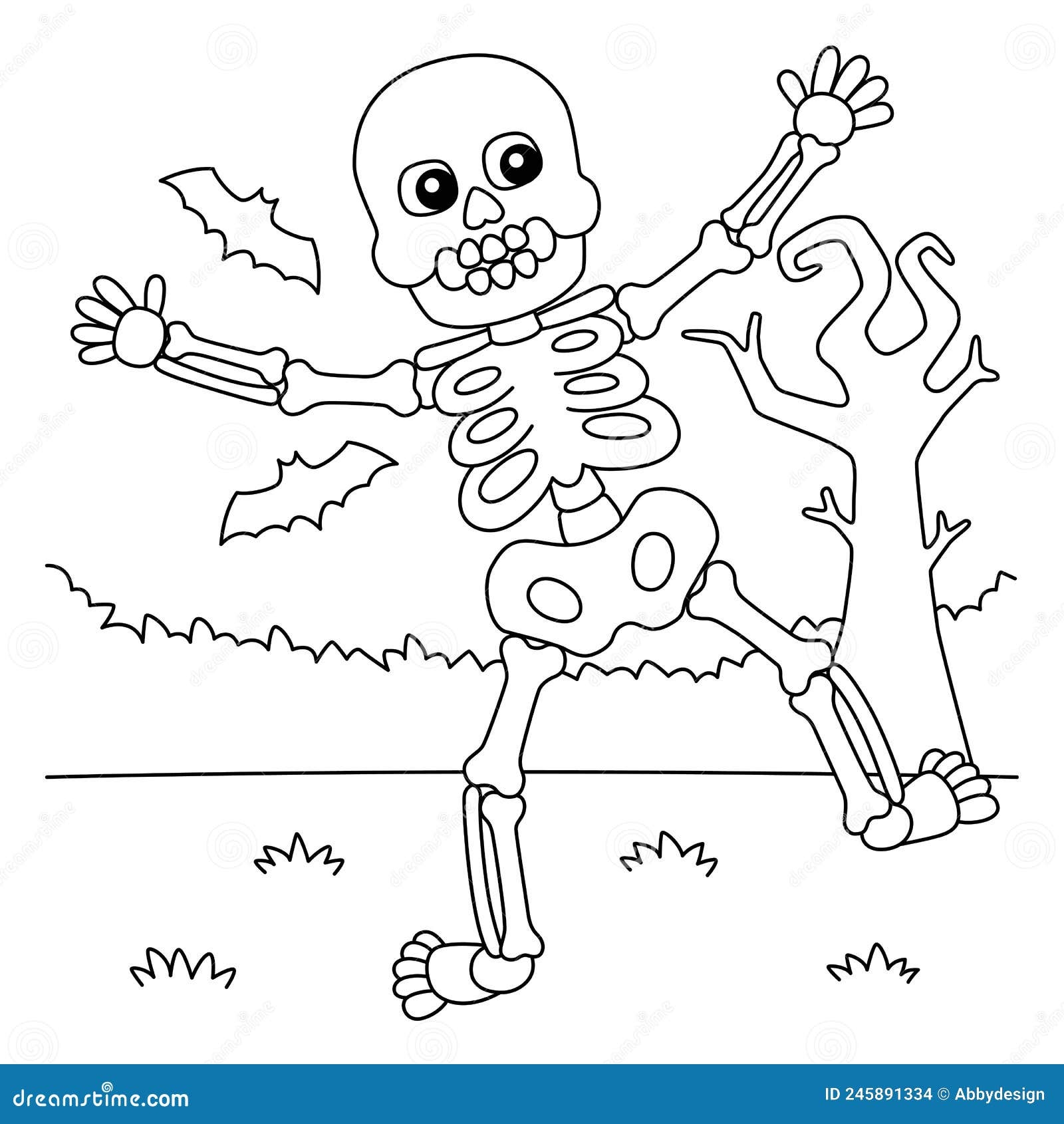 Dancing Skeleton Halloween Coloring Page For Kids Stock Vector Illustration Of Human Colour 245891334