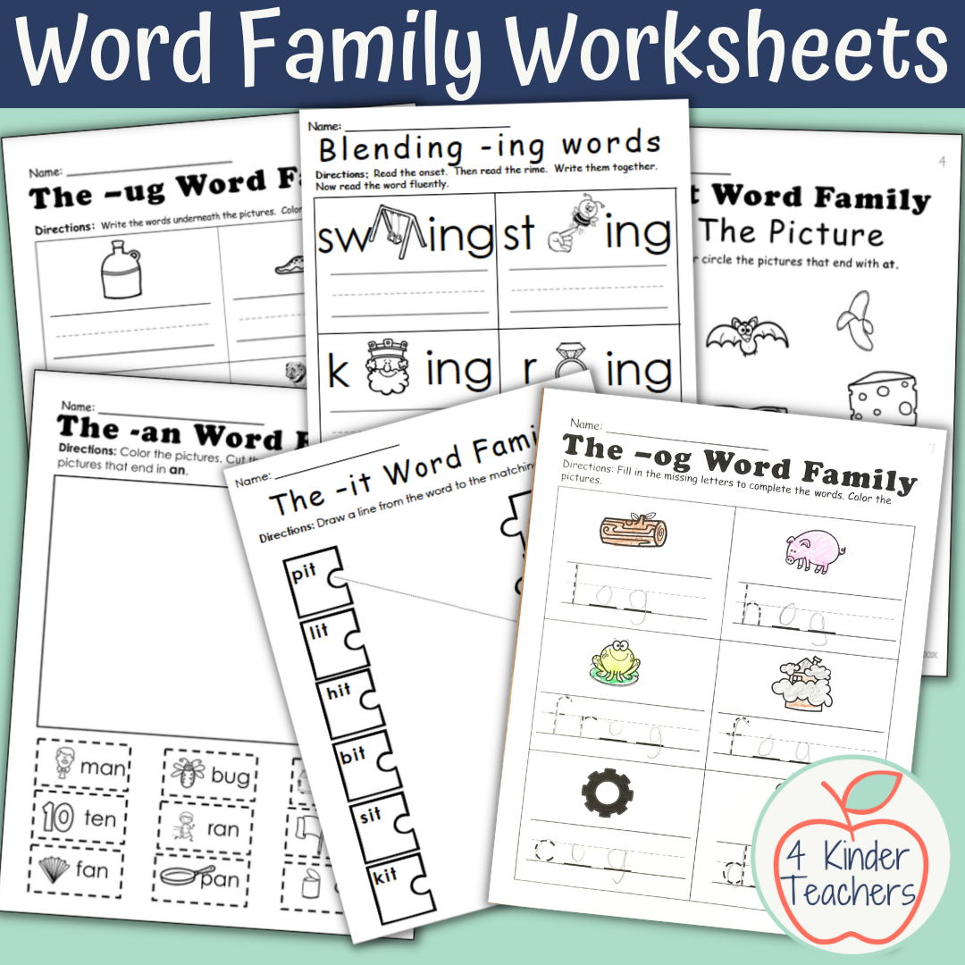 Differentiated Word Family Worksheets 4 Kinder Teachers