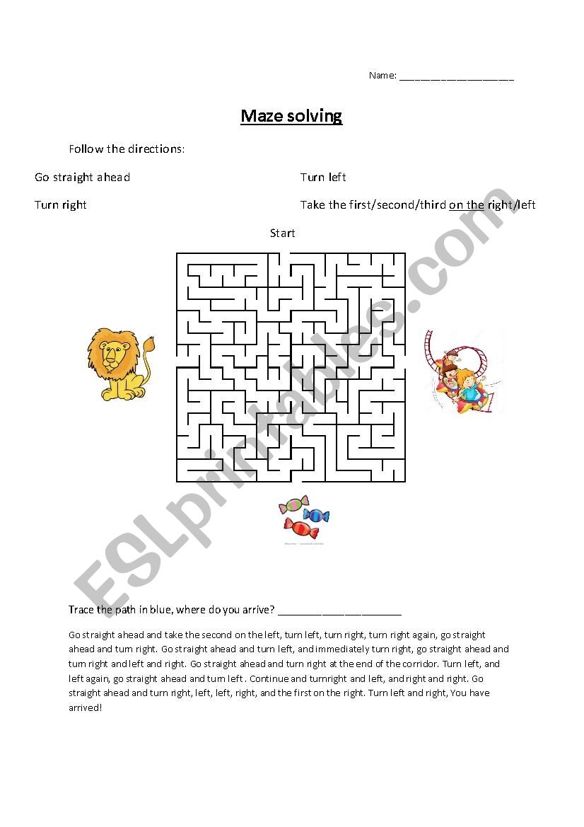 Directions In The Maze ESL Worksheet By Eneya