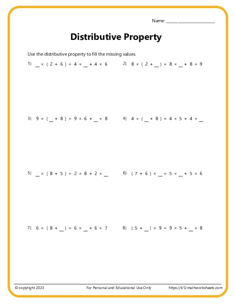 Distributive Property Worksheets