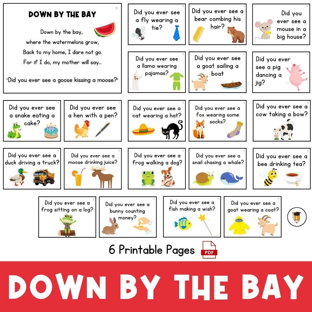 Down By The Bay Song Song Cards Kindergarten Songs Preschool Songs Circle Time Activities For Kids Camp Songs Camp Printables Down By The Bay Song Song Cards Kindergarten Songs Preschool Songs Circle Time Activities For Kids Camp Songs Camp Printables