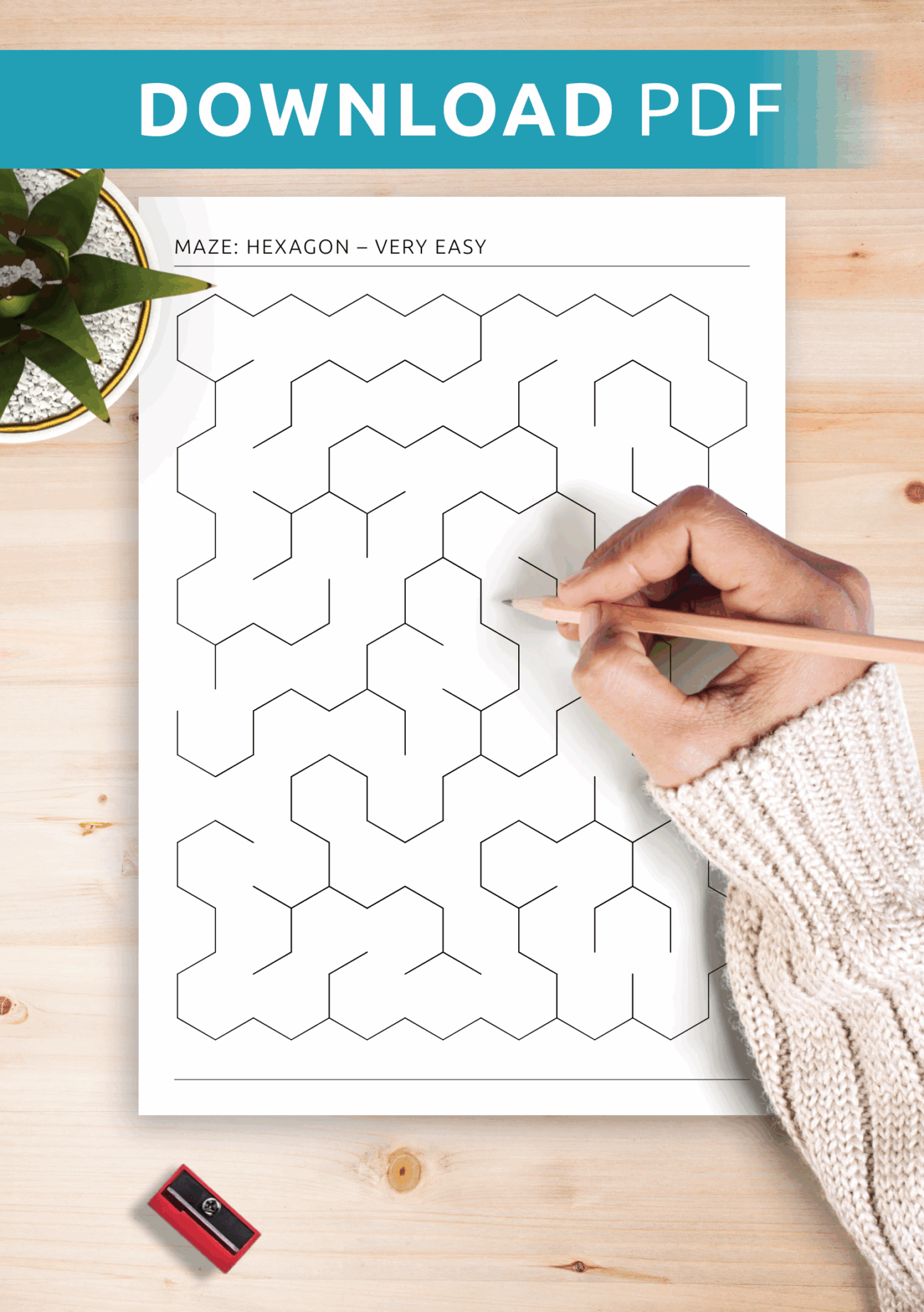 Download Printable Very Easy Hexagon Maze PDF