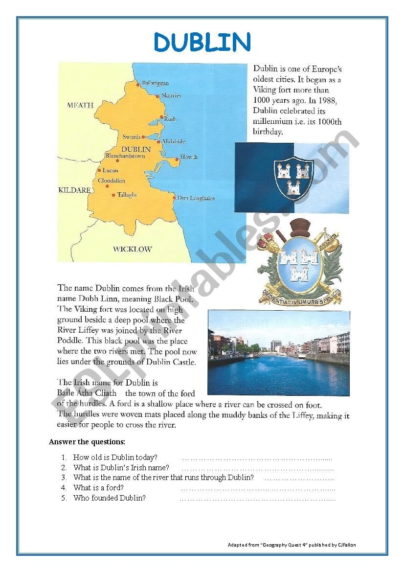 Dublin Reading Comprehension ESL Worksheet By Tomsmom