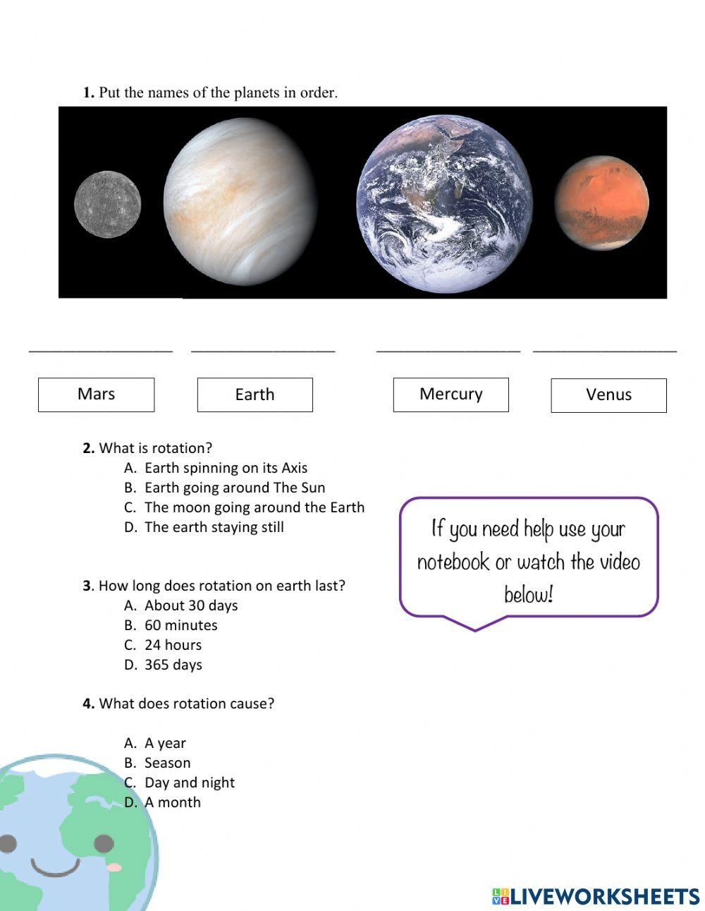 Earth And Space Assessment Year 5 Worksheet Live Worksheets Worksheets Library