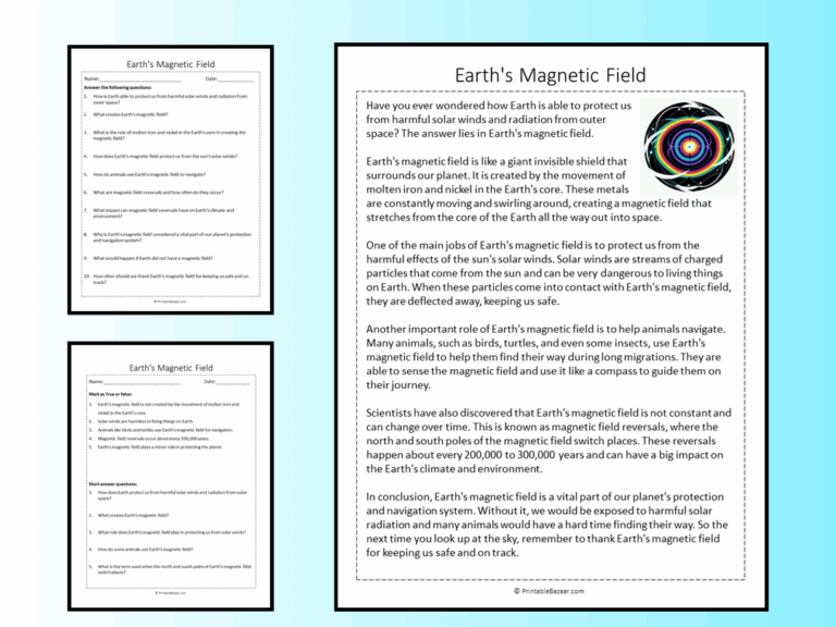 Magnetic Earth Reading Comprehension Worksheet - Worksheets Template Free